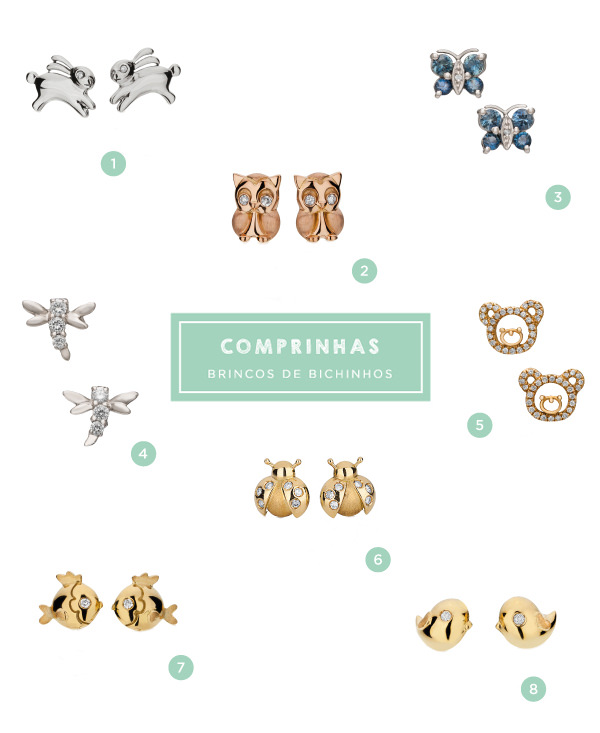 8 brincos de bichinhos para as meninas