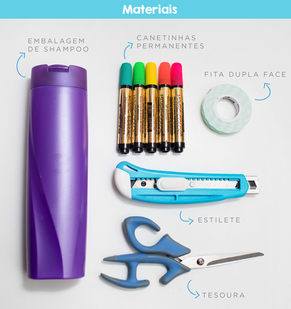 DIY: porta-canetas com embalagem de shampoo
